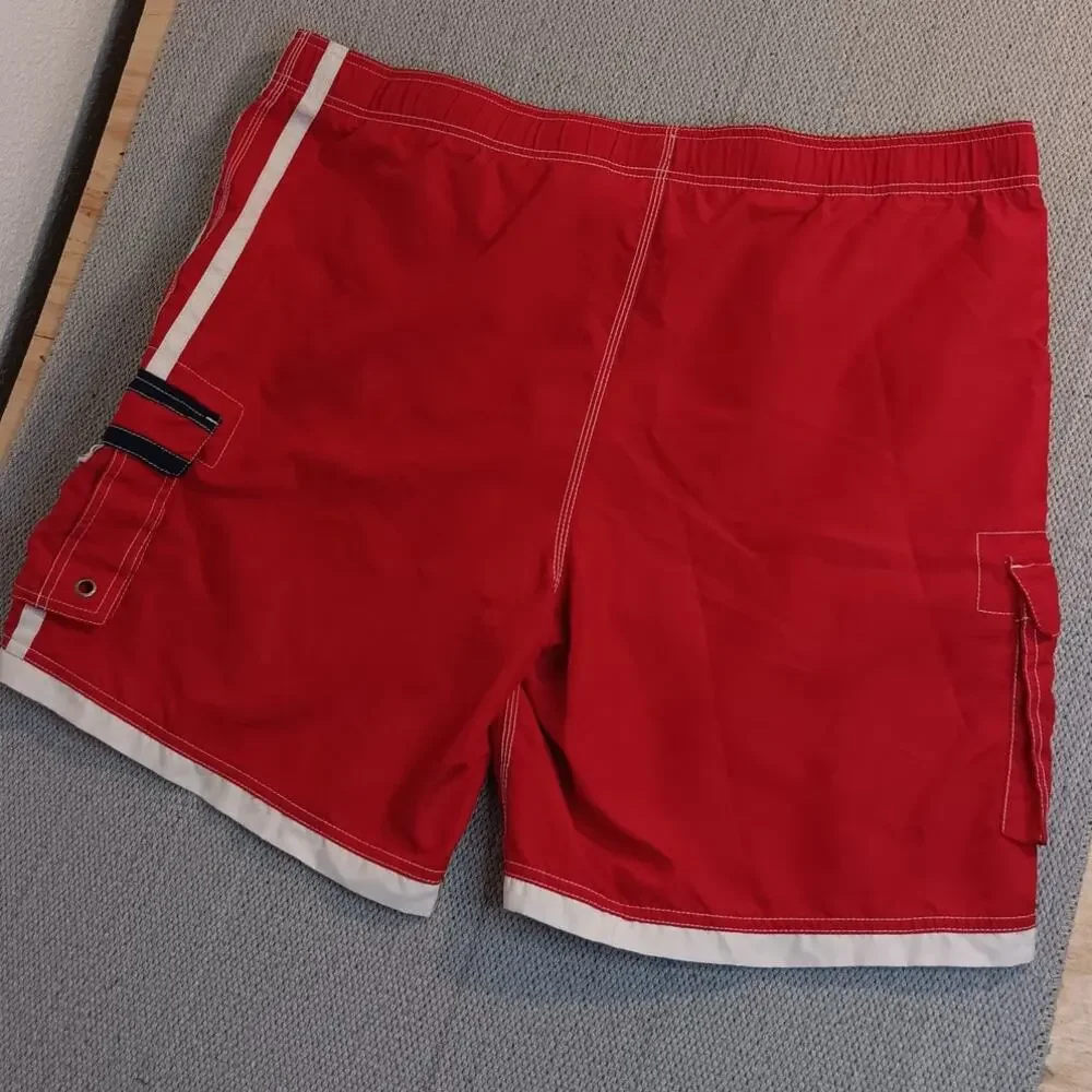 Vtg Tommy Hilfiger Board Swim Shorts XXL 44 Red/White Stripe Beach Big Man‎